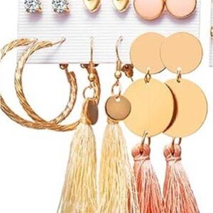 Gold and Blush Tassel Drop Earrings Set by